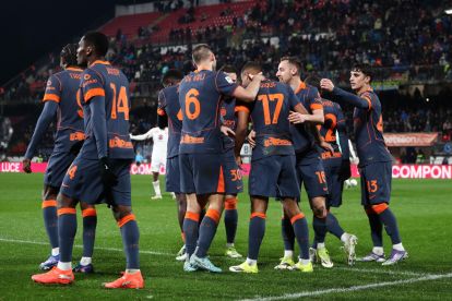 MONZA, ITALY - FEBRUARY 04: Andy Diouf of FC Internazionale Milano (obscured) celebrates scoring his team's second goal with teammates during the Coppa Italia Quarter-Final match between FC Internazionale and Torino at U-Power Stadium on February 04, 2026 in Monza, Italy. (Photo by Marco Luzzani/Getty Images)