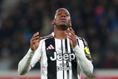 BERGAMO, ITALY - FEBRUARY 05: Jonathan David of Juventus reacts during the Coppa Italia Quarter-Final match between Atalanta BC and Juventus FC at the New Balance Arena on February 05, 2026 in Bergamo, Italy. (Photo by Marco Luzzani/Getty Images)