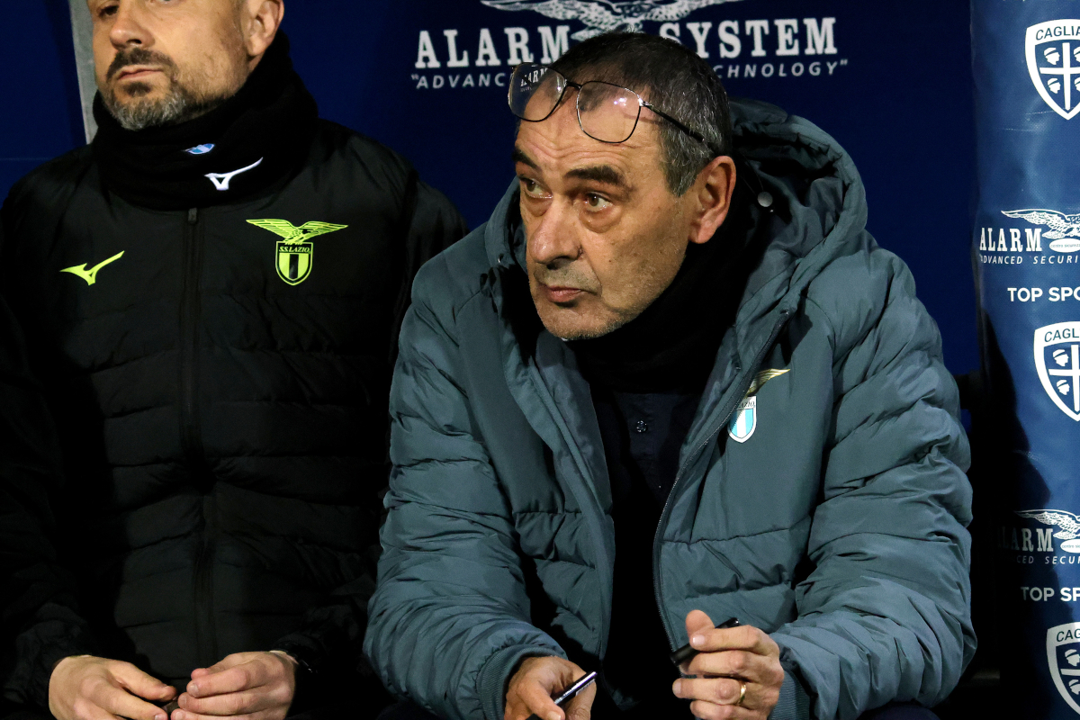 CAGLIARI, ITALY - FEBRUARY 21: Maurizio Sarri coach of Lazio looks on during the Serie A match between Cagliari Calcio and SS Lazio at Stadio Sant'Elia on February 21, 2026 in Cagliari, Italy. (Photo by Enrico Locci/Getty Images)