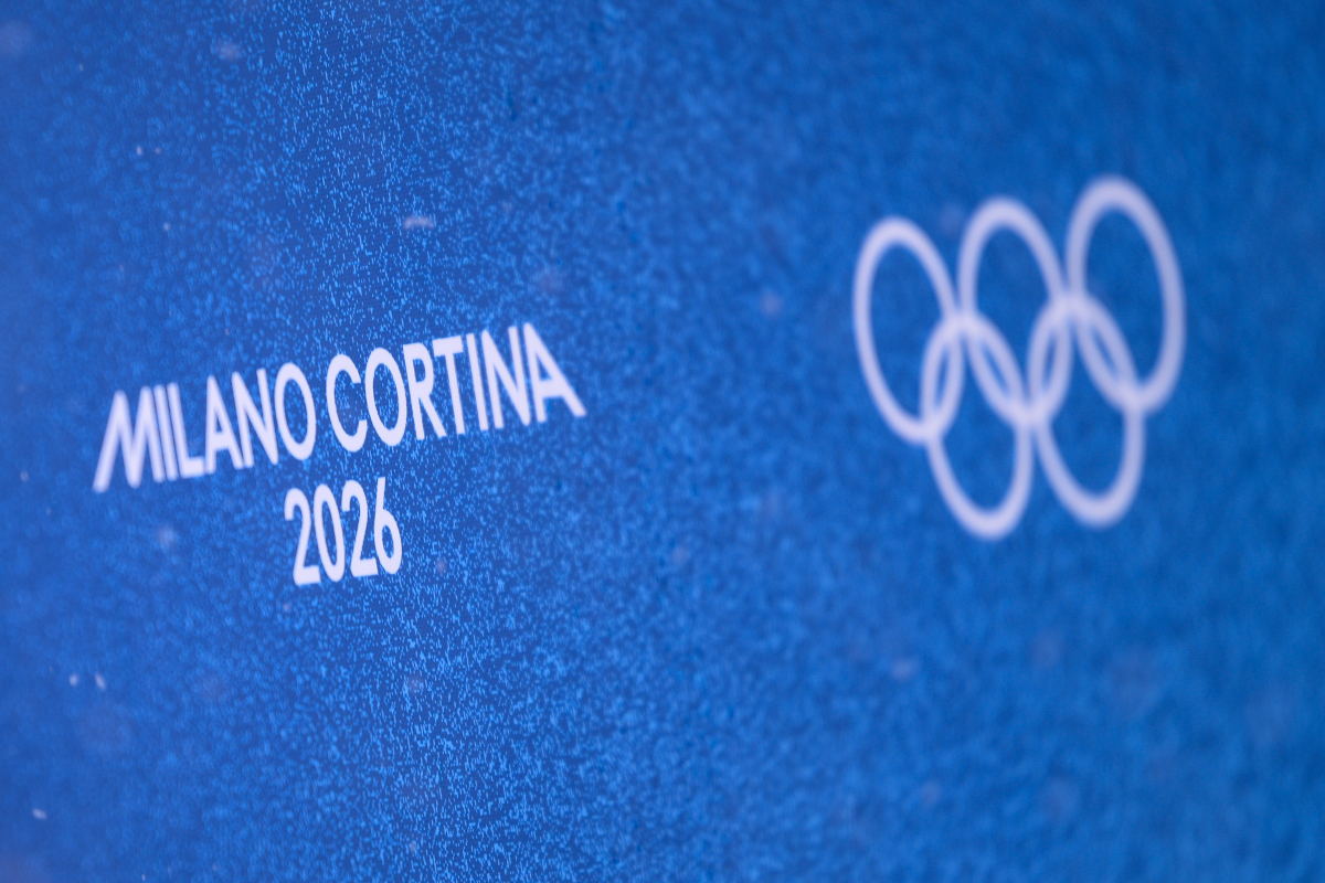LIVIGNO, ITALY - FEBRUARY 04: The Olympic rings and the Milano Cortina logo sits on display at the finish area of the Olympic Snow Park ahead of the Milano Cortina 2026 Winter Olympic on February 04, 2026 in Livigno, Italy. (Photo by David Ramos/Getty Images)