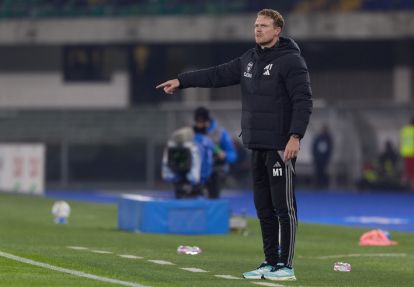 VERONA, ITALY - FEBRUARY 06: Oscar Hiljemark, Head Coach of Pisa Sporting Club gestures during the Serie A match between Hellas Verona FC and Pisa SC at Stadio Marcantonio Bentegodi on February 06, 2026 in Verona, Italy. (Photo by Emmanuele Ciancaglini/Getty Images)