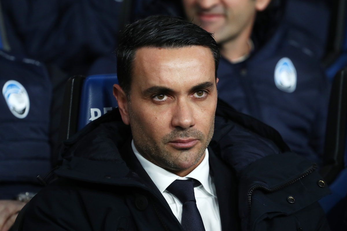 BERGAMO, ITALY - FEBRUARY 05: Raffaele Palladino, Head Coach of Atalanta, looks on prior to the Coppa Italia Quarter-Final match between Atalanta BC and Juventus FC at the New Balance Arena on February 05, 2026 in Bergamo, Italy. (Photo by Marco Luzzani/Getty Images)