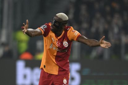 TURIN, ITALY - FEBRUARY 25: Victor Osimhen of Galatasaray reacts during the UEFA Champions League 2025/26 League Knockout Play-off Second Leg match between Juventus and Galatasaray A.S. at Juventus Stadium on February 25, 2026 in Turin, Italy. (Photo by Stefano Guidi/Getty Images)