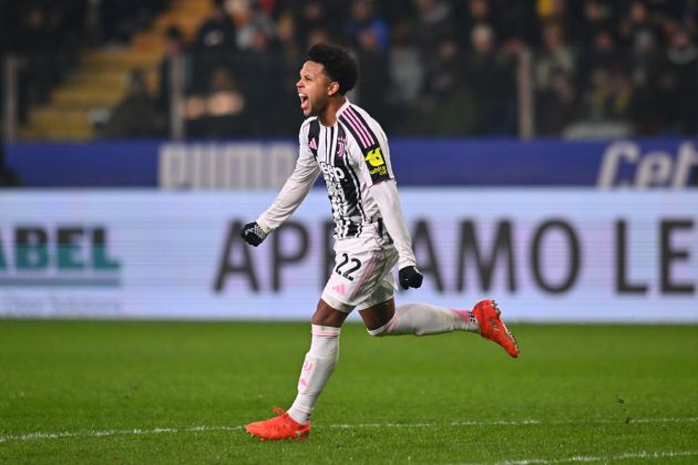 PARMA, ITALY - FEBRUARY 01: Weston McKennie of Juventus celebrates scoring his team's second goal during the Serie A match between Parma Calcio 1913 and Juventus FC at Stadio Ennio Tardini on February 01, 2026 in Parma, Italy. (Photo by Alessandro Sabattini/Getty Images)