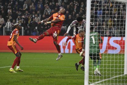 TURIN, ITALY - FEBRUARY 25: Weston McKennie of Juventus FC heads the ball to scores the third goal of his team during the UEFA Champions League 2025/26 League Knockout Play-off Second Leg match between Juventus and Galatasaray A.S. at Juventus Stadium on February 25, 2026 in Turin, Italy. (Photo by Stefano Guidi/Getty Images)