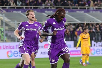 FLORENCE, ITALY - FEBRUARY 23: Moise Kean of ACF Fiorentina celebrates after scoring a goal during the Serie A match between ACF Fiorentina and Pisa SC at Artemio Franchi on February 23, 2026 in Florence, Italy. (Photo by Gabriele Maltinti/Getty Images)