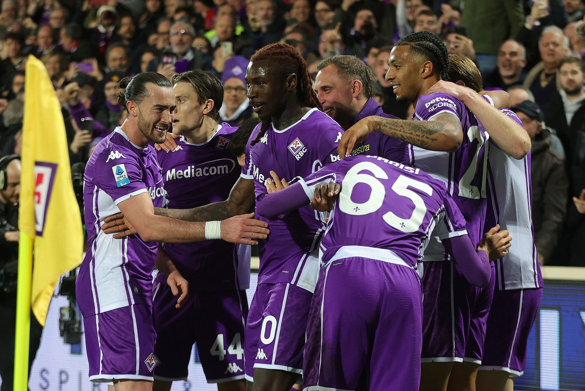 FLORENCE, ITALY - FEBRUARY 23: Moise Kean of ACF Fiorentina celebrates after scoring a goal during the Serie A match between ACF Fiorentina and Pisa SC at Artemio Franchi on February 23, 2026 in Florence, Italy. (Photo by Gabriele Maltinti/Getty Images)