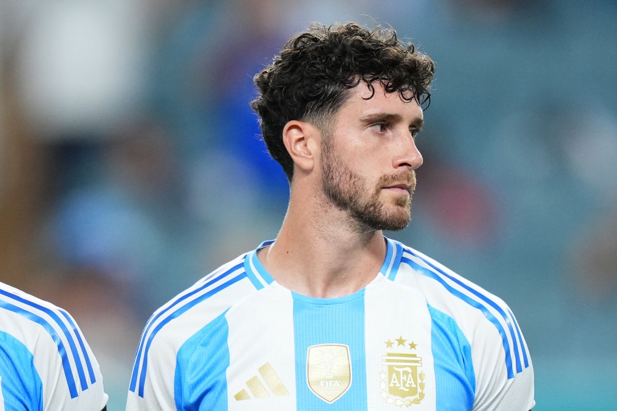 MIAMI GARDENS, FLORIDA - OCTOBER 10: Marcos Senesi of Argentina lines up prior to the International Friendly between Argentina and Venezuela at Hard Rock Stadium on October 10, 2025 in Miami Gardens, Florida. (Photo by Rich Storry/Getty Images)