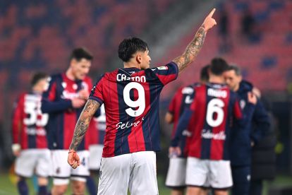 BOLOGNA, ITALY - FEBRUARY 11: Santiago Castro of Bologna celebrates scoring his team's first goal during the Coppa Italia match between Bologna FC and SS Lazio at Renato Dall'Ara Stadium on February 11, 2026 in Bologna, Italy. (Photo by Alessandro Sabattini/Getty Images)