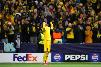 BODO, NORWAY - FEBRUARY 18: Kasper Hogh of Bodo/Glimt celebrates scoring his team's third goal during the UEFA Champions League 2025/26 League Knockout Play-off First Leg match between FK Bodo/Glimt and FC Internazionale Milano at Aspmyra Stadion on February 18, 2026 in Bodo, Norway. (Photo by Martin Ole Wold/Getty Images)