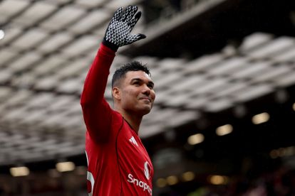 MANCHESTER, ENGLAND - FEBRUARY 07: Casemiro of Manchester United during the Premier League match between Manchester United and Tottenham Hotspur at Old Trafford on February 07, 2026 in Manchester, England. (Photo by Carl Recine/Getty Images)
