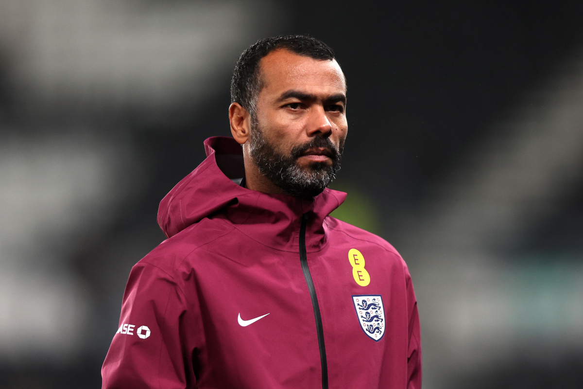 DERBY, ENGLAND - OCTOBER 13: Ashley Cole, Assistant Head Coach of England U21's, looks on prior to the 2027 UEFA European Under-21 Championship Qualifier match between England and Andorra at Pride Park on October 13, 2025 in Derby, England. (Photo by Nathan Stirk/Getty Images)