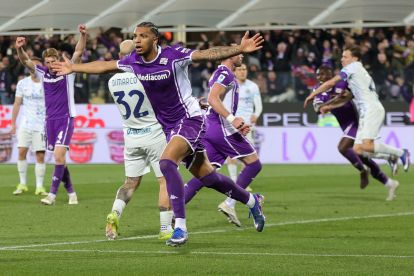 FLORENCE, ITALY - MARCH 22: Cher Ndour of ACF Fiorentina celebrates after scoring a goal during the Serie A match between ACF Fiorentina and FC Internazionale at Artemio Franchi on March 22, 2026 in Florence, Italy. (Photo by Gabriele Maltinti/Getty Images)