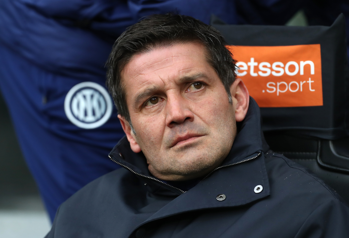 MILAN, ITALY - MARCH 14: Cristian Chivu, Head Coach of FC Inter Milano, looks on during the Serie A match between FC Internazionale and Atalanta BC at Giuseppe Meazza Stadium on March 14, 2026 in Milan, Italy. (Photo by Marco Luzzani/Getty Images)