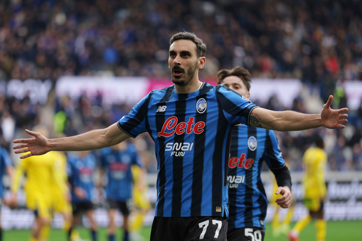 BERGAMO, ITALY - MARCH 22: Davide Zappacosta of Atalanta celebrates scoring his team's first goal during the Serie A match between Atalanta BC and Hellas Verona FC at Gewiss Stadium on March 22, 2026 in Bergamo, Italy. (Photo by Francesco Scaccianoce/Getty Images)