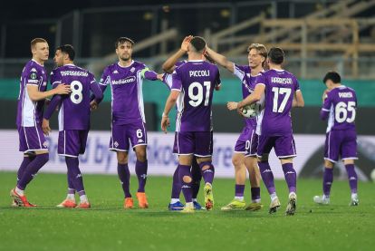 FLORENCE, ITALY - MARCH 12: Cher Ndour of ACF Fiorentina celebrates after scoring a goal during the UEFA Conference League 2025/26 round of 16 first leg match between ACF Fiorentina and Rakow Czestochowa at Stadio Artemio Franchi on March 12, 2026 in Florence, Italy. (Photo by Gabriele Maltinti/Getty Images)