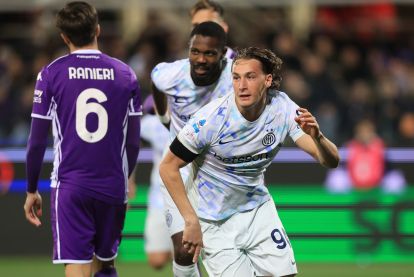FLORENCE, ITALY - MARCH 22: Pio Esposito of FC Internazionale celebrates after scoring a goal during the Serie A match between ACF Fiorentina and FC Internazionale at Artemio Franchi on March 22, 2026 in Florence, Italy. (Photo by Gabriele Maltinti/Getty Images)