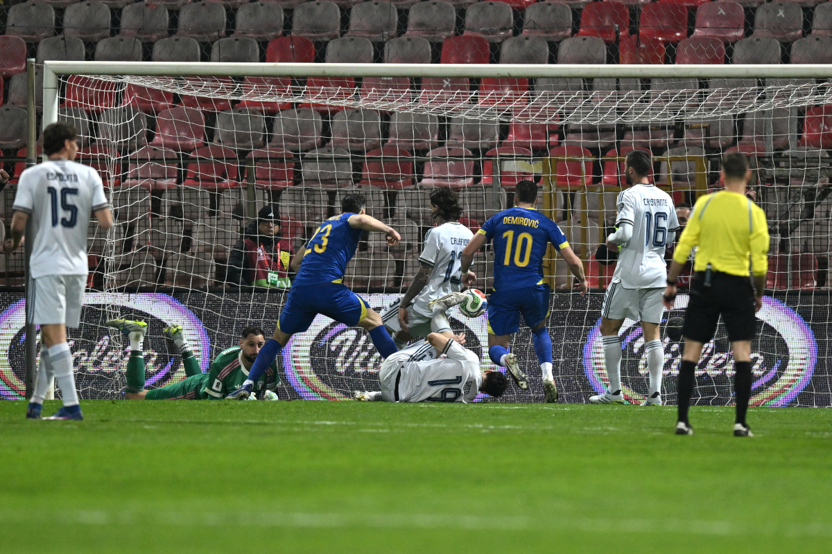 ZENICA, BOSNIA AND HERZEGOVINA - MARCH 31: Haris Tabakovic of Bosnia and Herzegovina scores his team's equalizing goal during the FIFA World Cup 2026 European Qualifiers KO play-offs match between Bosnia & Herzegovina and Italy at Stadion Bilino Polje on March 31, 2026 in Zenica, Bosnia and Herzegovina. (Photo by Getty Images/Getty Images)