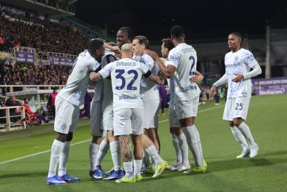 FLORENCE, ITALY - MARCH 22: Pio Esposito of FC Internazionale celebrates after scoring a goal during the Serie A match between ACF Fiorentina and FC Internazionale at Artemio Franchi on March 22, 2026 in Florence, Italy. (Photo by Gabriele Maltinti/Getty Images)