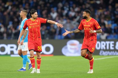 NAPLES, ITALY - MARCH 14: Jamil Siebert of US Lecce celebrates after scoring his side first goal during the Serie A match between SSC Napoli and US Lecce at Stadio Diego Armando Maradona on March 14, 2026 in Naples, Italy. (Photo by Francesco Pecoraro/Getty Images)