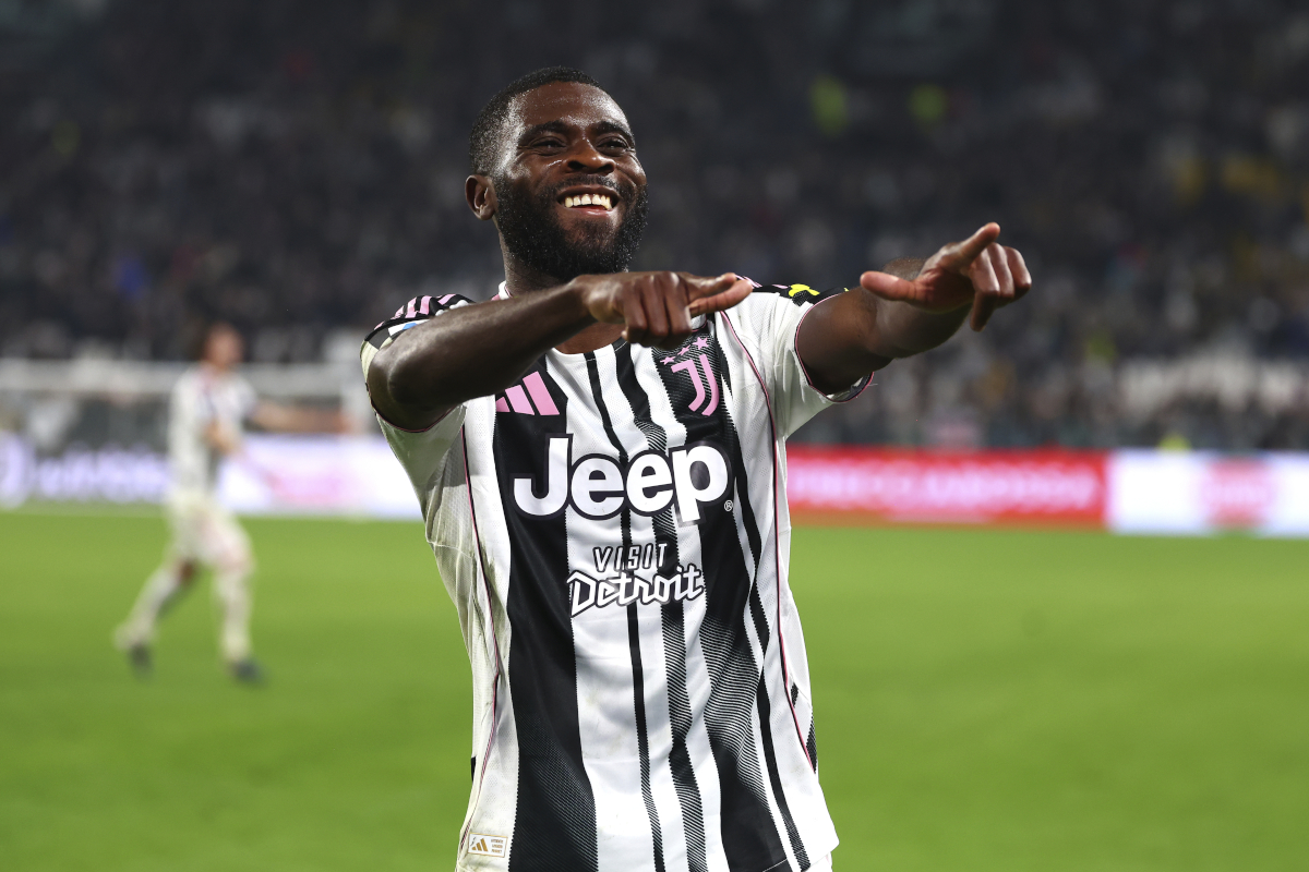TURIN, ITALY - MARCH 07: Jeremie Boga of Juventus celebrates after scoring the his team's fourth goal during the Serie A match between Juventus FC and Pisa SC at Juventus Stadium on March 07, 2026 in Turin, Italy. (Photo by Giuseppe Cottini/Getty Images)