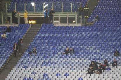 ROME, ITALY - MARCH 04: A detailed view of empty seats as SS Lazio fans are currently boycotting their matches in protest prior to the Coppa Italia match between SS Lazio and Atalanta BC at Olimpico Stadium on March 04, 2026 in Rome, Italy. (Photo by Paolo Bruno/Getty Images)