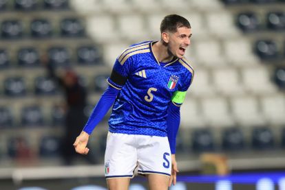 EMPOLI, ITALY - MARCH 26: Luca Lipani of Italy U21 celebrates after scoring the team's second goal during the UEFA Under 21 EURO Qualifier match between Italy U21 and North Macedonia U21 at Stadio Carlo Castellani on March 26, 2026 in Empoli, Italy. (Photo by Gabriele Maltinti/Getty Images)