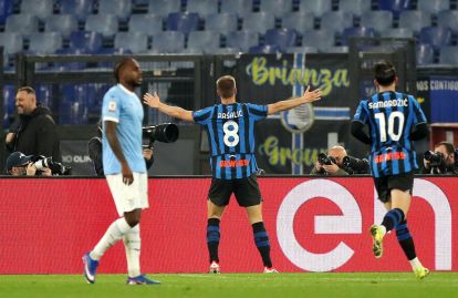 ROME, ITALY - MARCH 04: Mario Pasalic of Atalanta celebrates scoring his team's first goal during the Coppa Italia match between SS Lazio and Atalanta BC at Olimpico Stadium on March 04, 2026 in Rome, Italy. (Photo by Paolo Bruno/Getty Images)