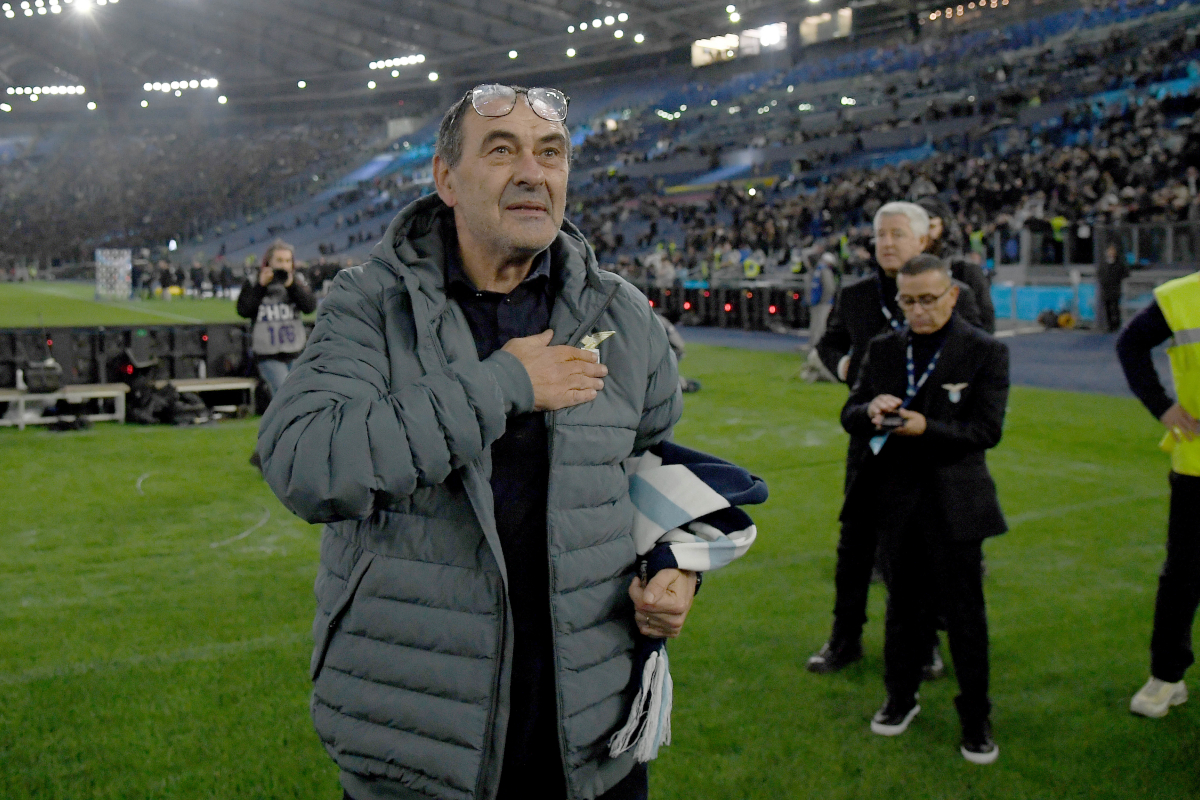 Maurizio Sarri, pelatih SS Lazio merayakan kemenangan