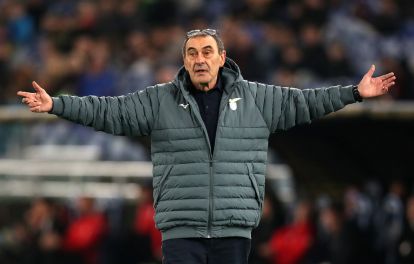 ROME, ITALY - MARCH 15: Maurizio Sarri, Head Coach of Lazio, reacts during the Serie A match between SS Lazio and AC Milan at Stadio Olimpico on March 15, 2026 in Rome, Italy. (Photo by Paolo Bruno/Getty Images)
