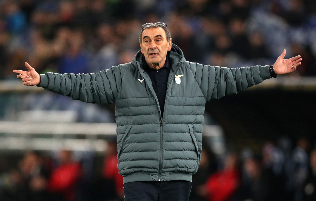 ROME, ITALY - MARCH 15: Maurizio Sarri, Head Coach of Lazio, reacts during the Serie A match between SS Lazio and AC Milan at Stadio Olimpico on March 15, 2026 in Rome, Italy. (Photo by Paolo Bruno/Getty Images)
