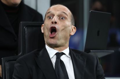 MILAN, ITALY - MARCH 08: AC Milan coach Massimiliano Allegri reacts during the Serie A match between AC Milan and Inter at Giuseppe Meazza Stadium on March 08, 2026 in Milan, Italy. (Photo by Marco Luzzani/Getty Images)