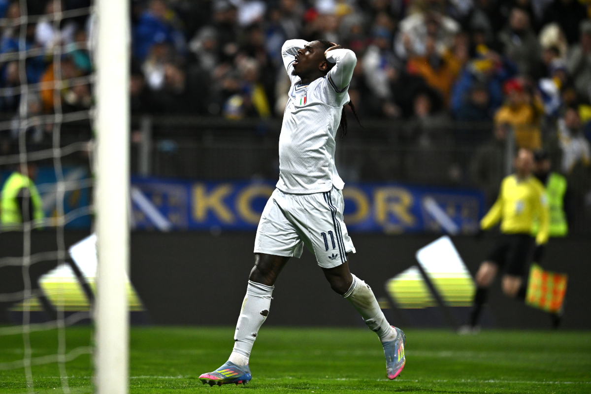 ZENICA, BOSNIA AND HERZEGOVINA - MARCH 31: Moise Kean of Italy reacts during the FIFA World Cup 2026 European Qualifiers KO play-offs match between Bosnia and Herzegovina and Italy at Stadion Bilino Polje on March 31, 2026 in Zenica, Bosnia and Herzegovina. (Photo by Getty Images/Getty Images)