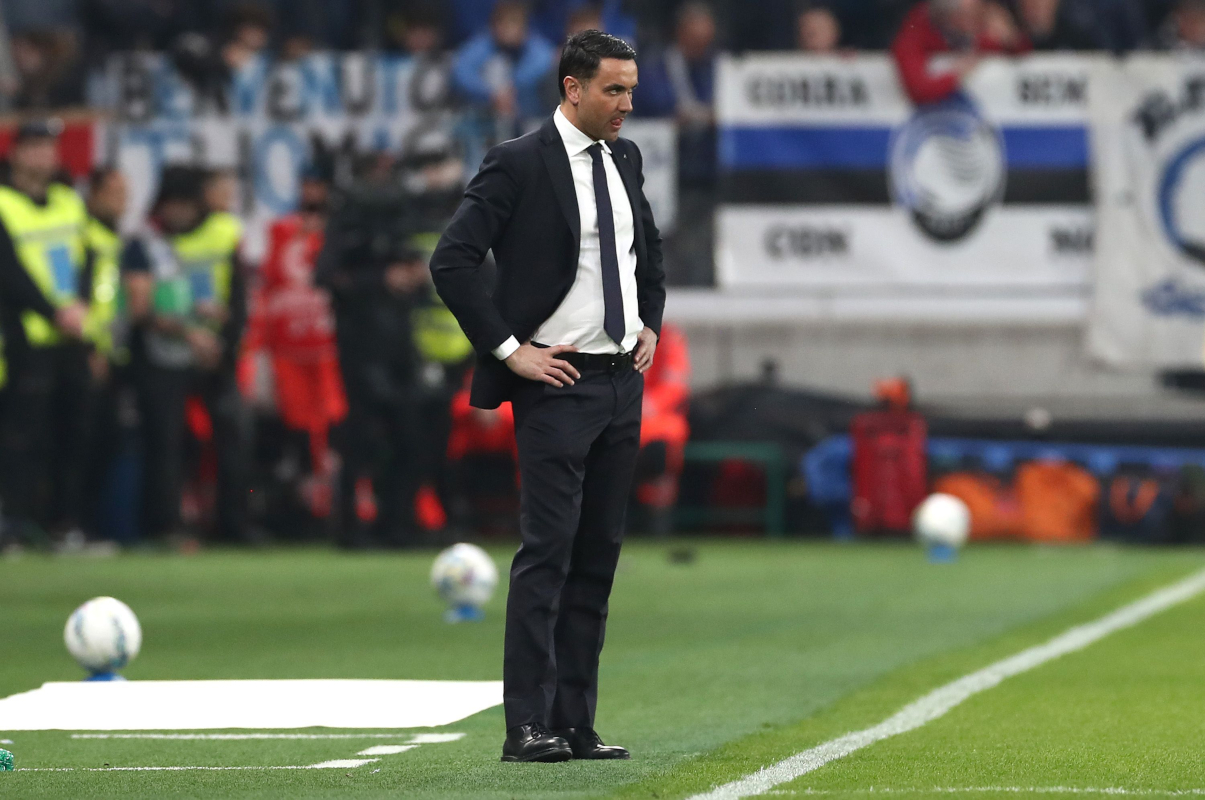 BERGAMO, ITALY - MARCH 07: Atalanta BC coach Raffaele Palladino looks on during the Serie A match between Atalanta BC and Udinese Calcio at New Balance Arena on March 07, 2026 in Bergamo, Italy. (Photo by Marco Luzzani/Getty Images)