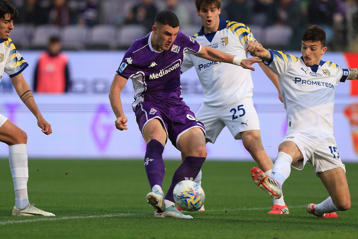 FLORENCE, ITALY - MARCH 8: Roberto Piccoli of ACF Fiorentina in action during the Serie A match between ACF Fiorentina and Parma Calcio 1913 at Artemio Franchi on March 8, 2026 in Florence, Italy. (Photo by Gabriele Maltinti/Getty Images)