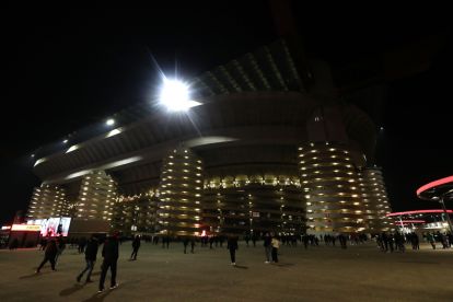 MILAN, ITALY - MARCH 08: A general view of the Giuseppe Meazza Stadium San Siro ahead of the Serie A match between AC Milan and Inter at Giuseppe Meazza Stadium on March 08, 2026 in Milan, Italy. (Photo by Marco Luzzani/Getty Images)