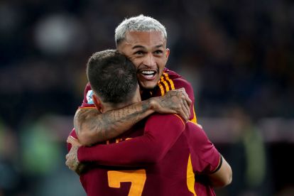 ROME, ITALY - MARCH 01: Wesley of AS Roma celebrates scoring their first goal during the Serie A match between AS Roma and Juventus FC at Stadio Olimpico on March 01, 2026 in Rome, Italy. (Photo by Paolo Bruno/Getty Images)