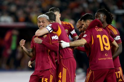 ROME, ITALY - MARCH 01: ROME, ITALY - MARCH 01: Wesley of AS Roma celebrates scoring their first goal during the Serie A match between AS Roma and Juventus FC at Stadio Olimpico on March 01, 2026 in Rome, Italy. (Photo by Paolo Bruno/Getty Images)