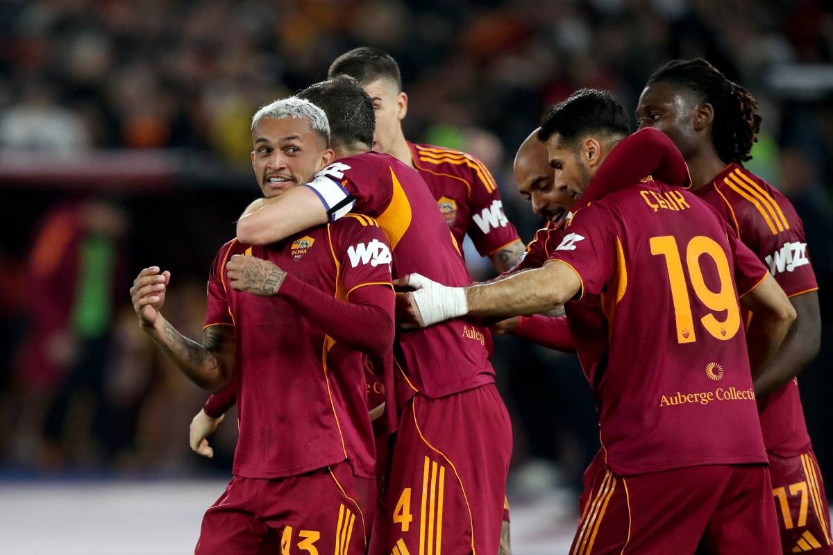 ROME, ITALY - MARCH 01: ROME, ITALY - MARCH 01: Wesley of AS Roma celebrates scoring their first goal during the Serie A match between AS Roma and Juventus FC at Stadio Olimpico on March 01, 2026 in Rome, Italy. (Photo by Paolo Bruno/Getty Images)