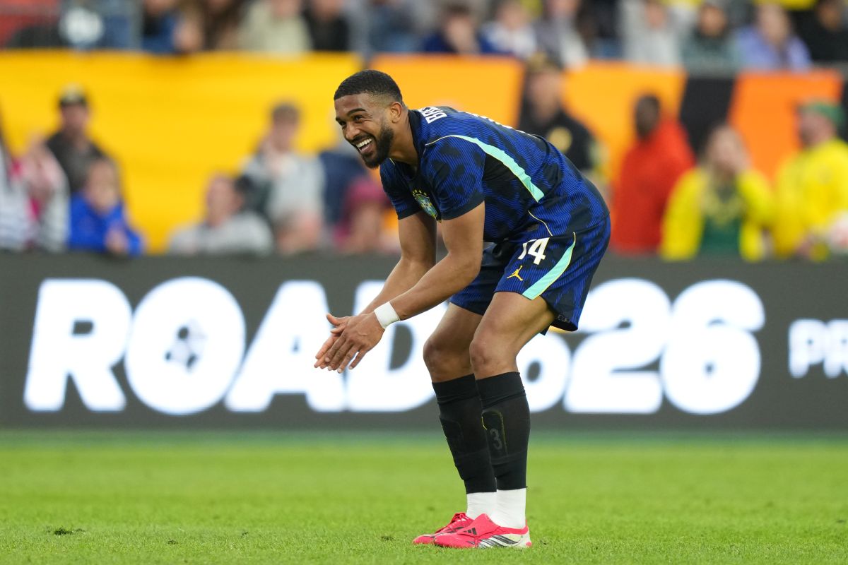 FOXBOROUGH, MASSACHUSETTS - MARCH 26: Bremer of Brazil reacts during the international friendly match between Brazil and France at Gillette Stadium on March 26, 2026 in Foxborough, Massachusetts. (Photo by Michael Owens/Getty Images)