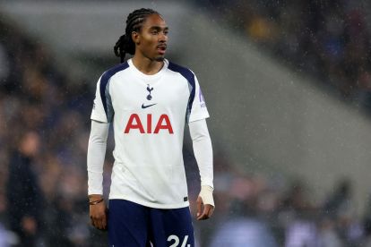 LIVERPOOL, ENGLAND - OCTOBER 26: Djed Spence of Tottenham Hotspur during the Premier League match between Everton and Tottenham Hotspur at Hill Dickinson Stadium on October 26, 2025 in Liverpool, England. (Photo by Carl Recine/Getty Images) (Juventus links)
