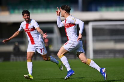 VERONA, ITALY - MARCH 15: Vitinha of Genoa CFC celebrates after scoring the opening goal during the Serie A match between Hellas Verona FC and Genoa CFC at Stadio Marcantonio Bentegodi on March 15, 2026 in Verona, Italy. (Photo by Alessandro Sabattini/Getty Images)