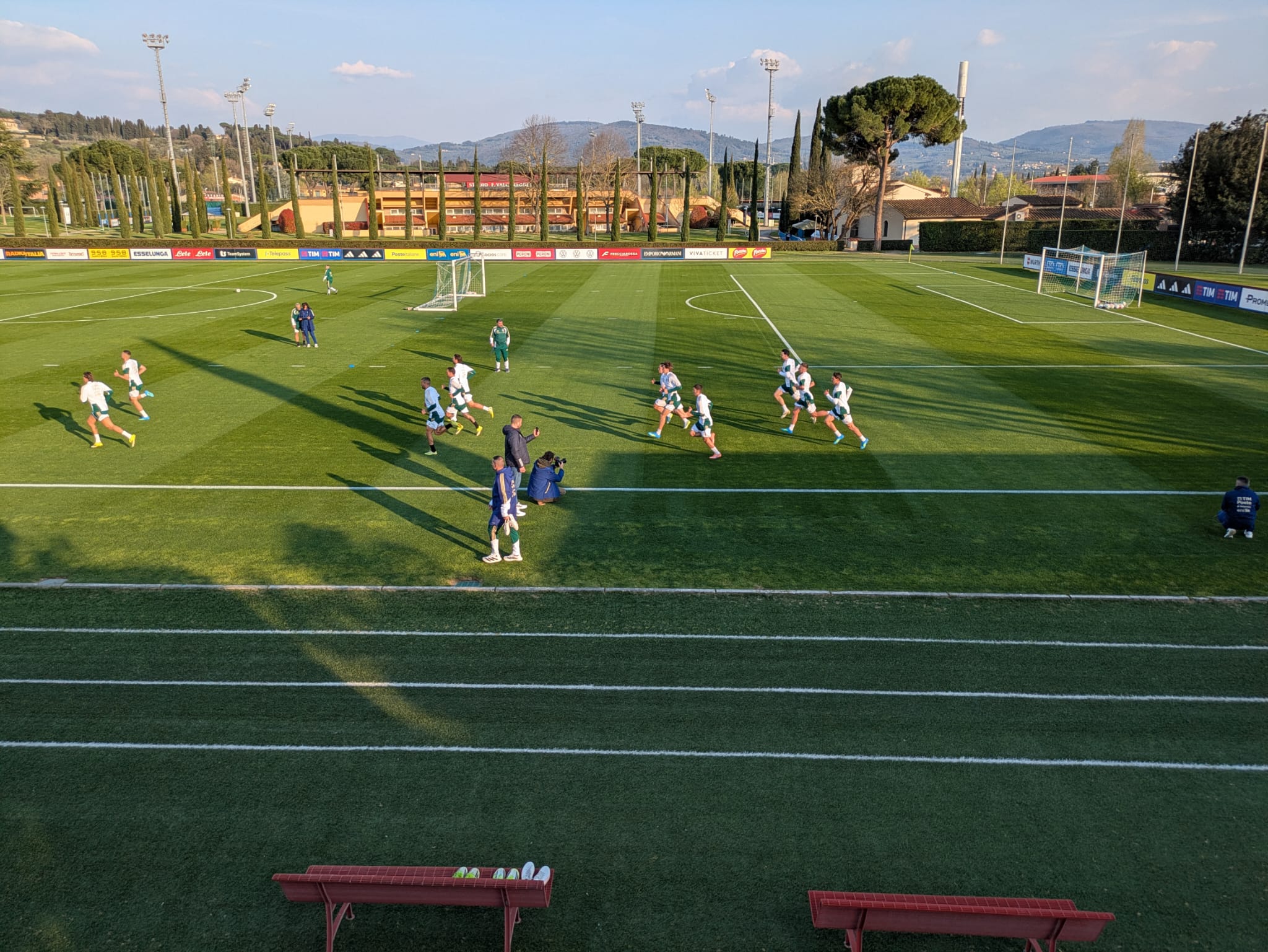 Italy players warm up at Coverciano before a training session on Monday, March 23.