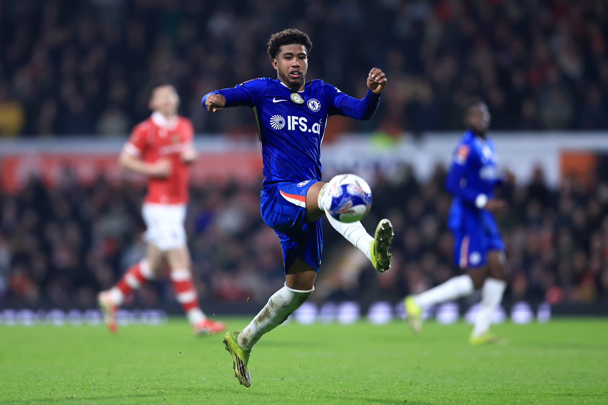 WREXHAM, WALES - MARCH 07: Andrey Santos of Chelsea controls the ball during the Emirates FA Cup Fifth Round match between Wrexham and Chelsea on March 07, 2026 in Wrexham, Wales. (Photo by Jess Hornby/Getty Images)