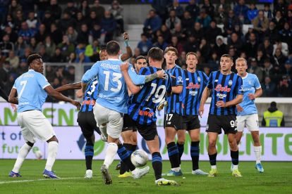 BERGAMO, ITALY - APRIL 22: Alessio Romagnoli of SS Lazio scores a opening goal during the Coppa Italia semi-final match between Atalanta BC and SS Lazio at New Balance Arena on April 22, 2026 in Bergamo, Italy. (Photo by Marco Rosi - SS Lazio/Getty Images)