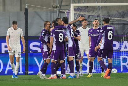 FLORENCE, ITALY - APRIL 13: Robin Gosens of ACF Fiorentina celebrates after scoring a goal during the Serie A match between ACF Fiorentina and SS Lazio at Artemio Franchi on April 13, 2026 in Florence, Italy. (Photo by Gabriele Maltinti/Getty Images)