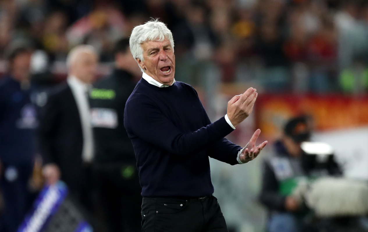 ROME, ITALY - APRIL 18: Gian Piero Gasperini, Head Coach of AS Roma, reacts during the Serie A match between AS Roma and Atalanta BC at Stadio Olimpico on April 18, 2026 in Rome, Italy. (Photo by Paolo Bruno/Getty Images)