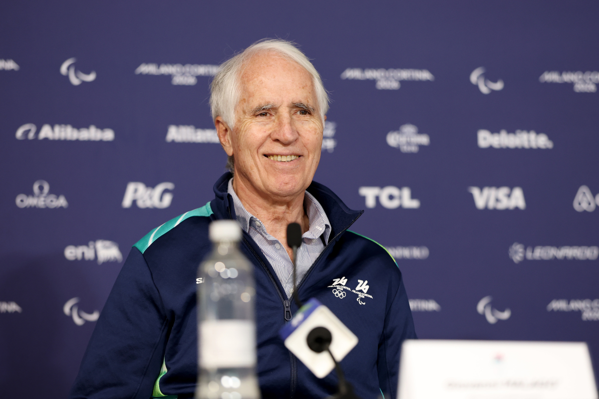 CORTINA D'AMPEZZO, ITALY - MARCH 05: Giovanni Malago, President of the Organising Committee for the 2026 Olympic and Paralympic Winter Games, looks on during the Paralympic Games Opening Press Conference ahead of the Milano Cortina 2026 Winter Paralympic Games at on March 05, 2026 in Cortina d'Ampezzo, Italy. (Photo by Mattia Ozbot/Getty Images)