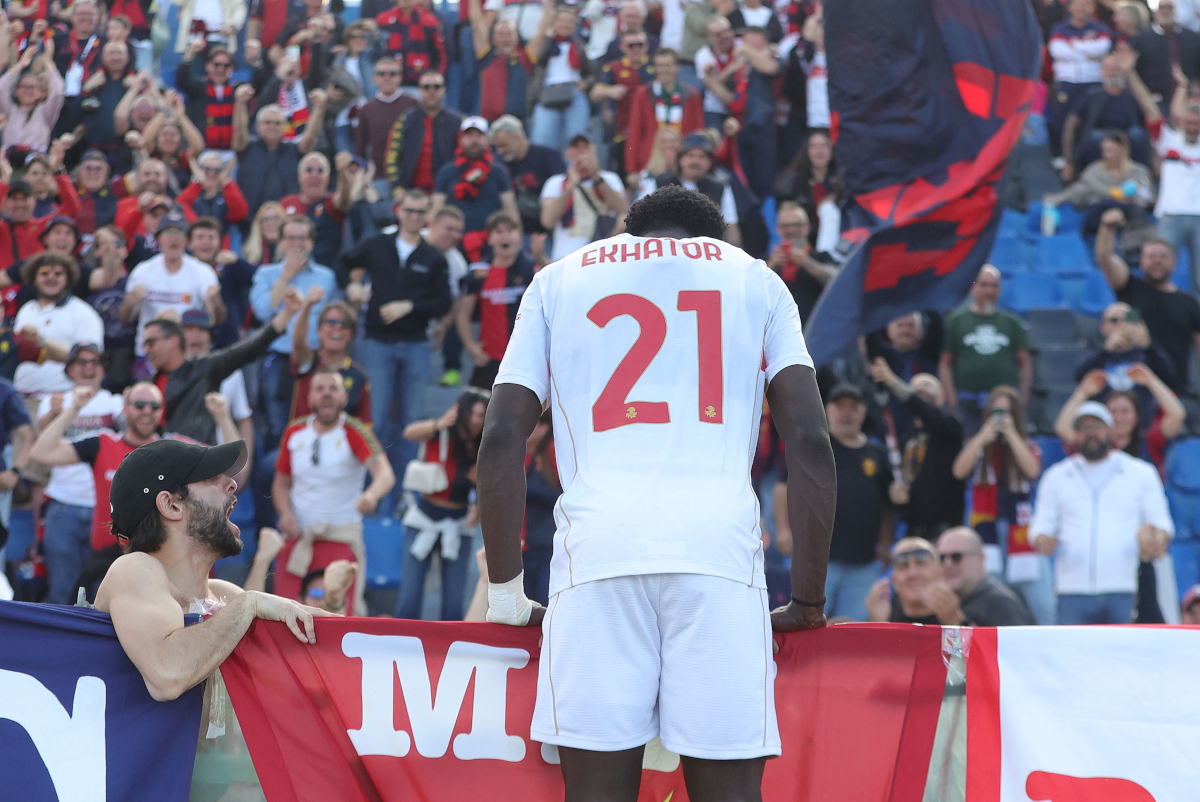 PISA, ITALY - APRIL 19: Jeff Ekhator of Genoa CFC celebrates after scoring a goal during the Serie A match between Pisa SC and Genoa CFC at Arena Garibaldi on April 19, 2026 in Pisa, Italy. (Photo by Gabriele Maltinti/Getty Images)
