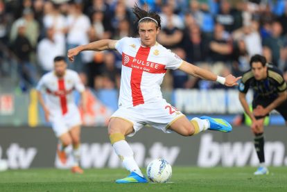 PISA, ITALY - APRIL 19: Lorenzo Colombo of Genoa CFC scores a goal during the Serie A match between Pisa SC and Genoa CFC at Arena Garibaldi on April 19, 2026 in Pisa, Italy. (Photo by Gabriele Maltinti/Getty Images)